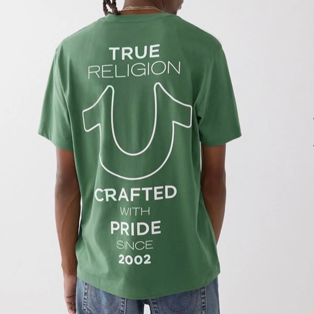 True Religion Crafted With Pride HS Short Sleeve T-Shirt Green White Size S.